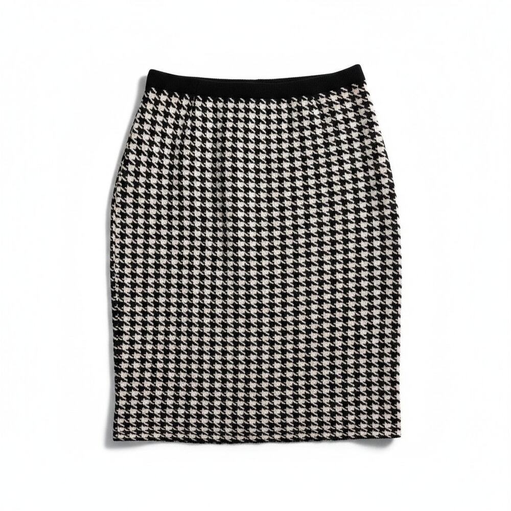 Adrianna Papell New Houndstooth Knit Straight Pencil Skirt Gray Black L Career